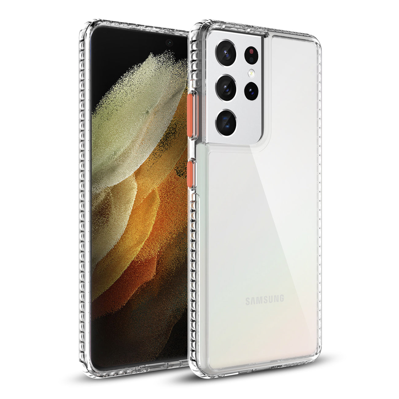 TPU Bumper Shockproof Case With Embedded Coil In BlackSAMSUNG GALAXY S21/S30 ULTRA In Clear Orange